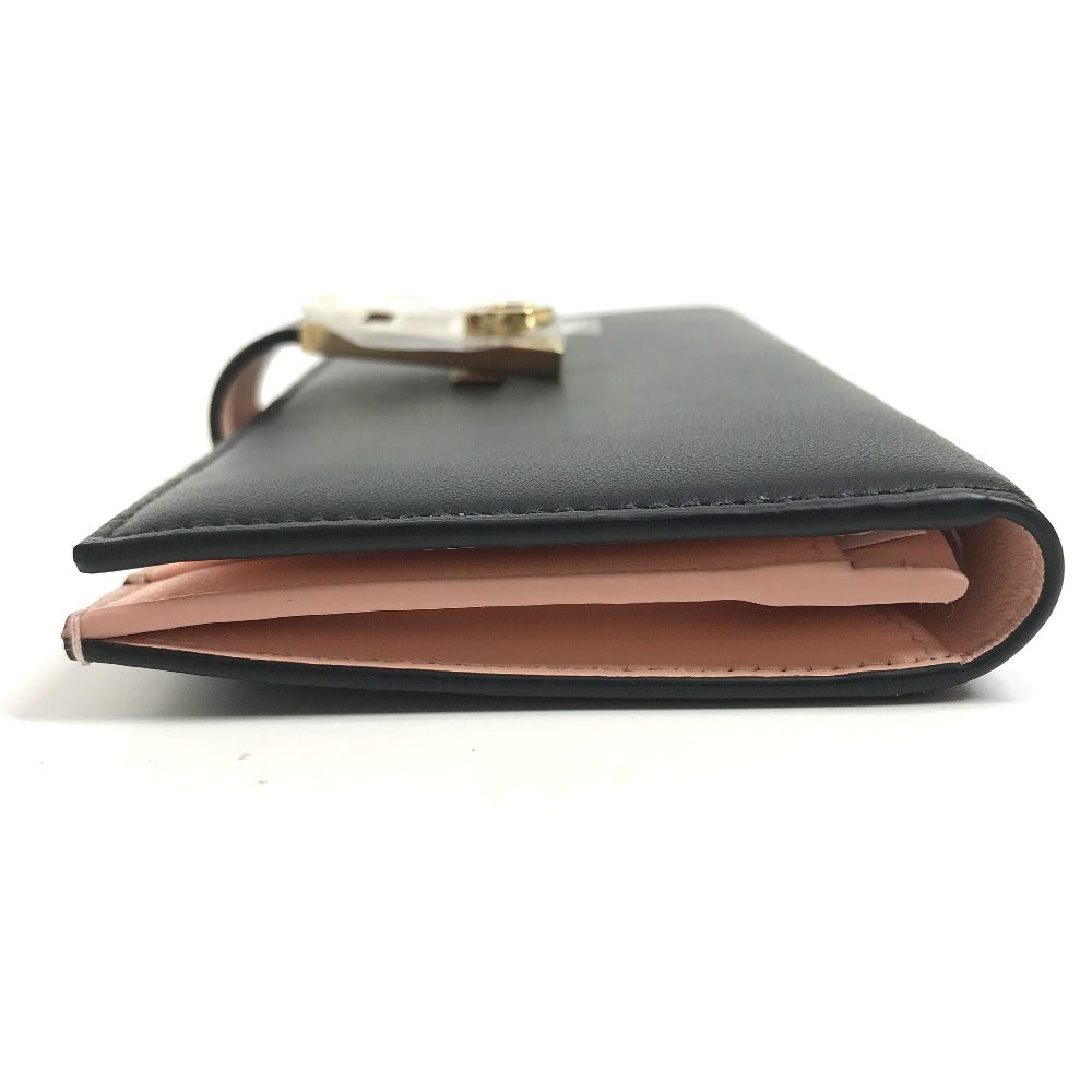Salvatore Ferragamo 22 0522 Bicolor Gancini logo 2-fold long wallet Long Wallet Leather Black/pink Used