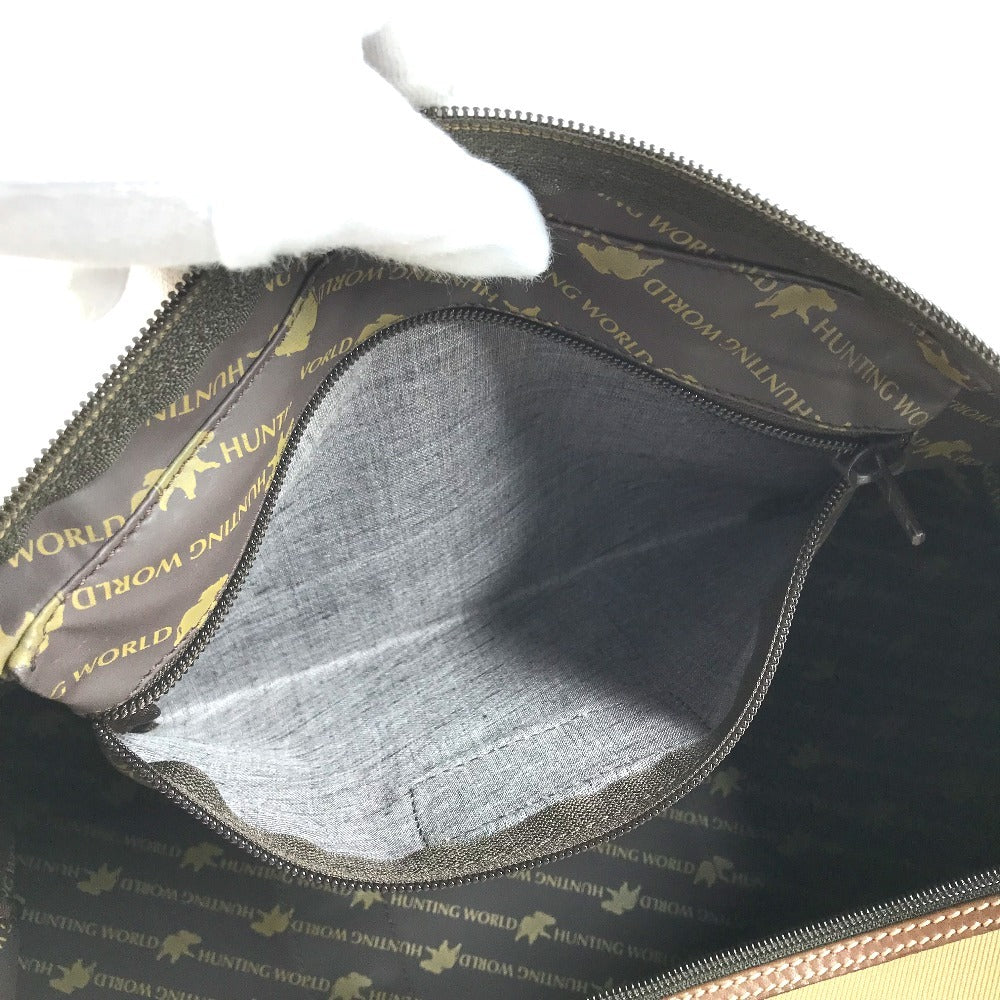 HUNTING WORLD logo Bag Hand Bag Travel Bag Duffle Bag Leather/Canvas Brown Used