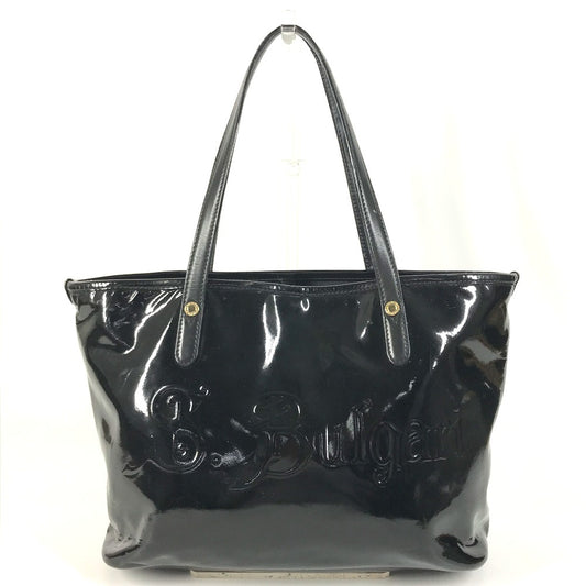 BVLGARI S.Bulgari logo Bag Tote Bag shawl Shoulder Bag Patent Leather Black Used