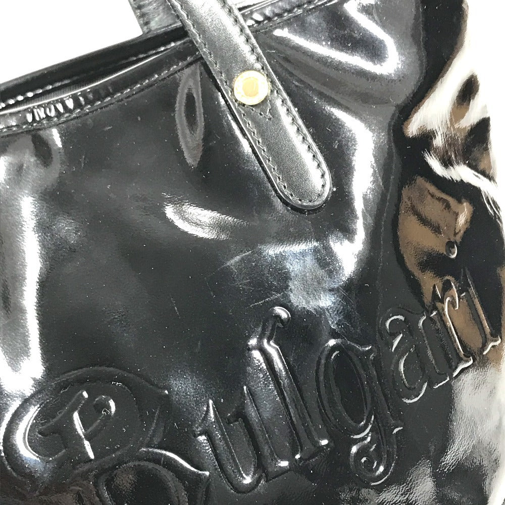 BVLGARI S.Bulgari logo Bag Tote Bag shawl Shoulder Bag Patent Leather Black Used