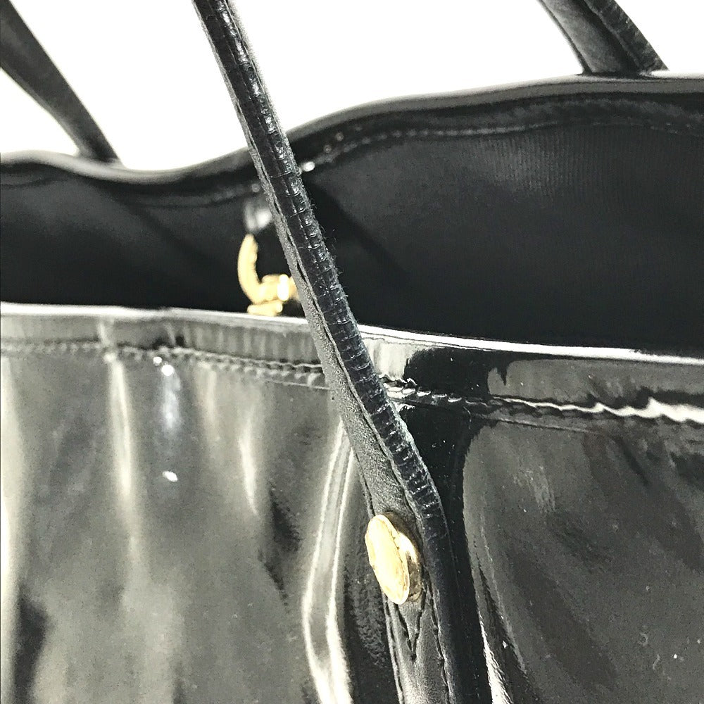BVLGARI S.Bulgari logo Bag Tote Bag shawl Shoulder Bag Patent Leather Black Used