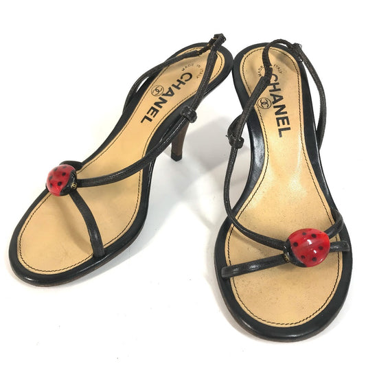 CHANEL CC Mark CC Logo Ladybug Flat shoes Mules Sandals Leather Black/Red Used