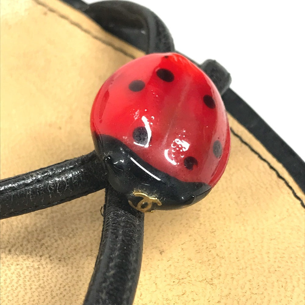 CHANEL CC Mark CC Logo Ladybug Flat shoes Mules Sandals Leather Black/Red Used