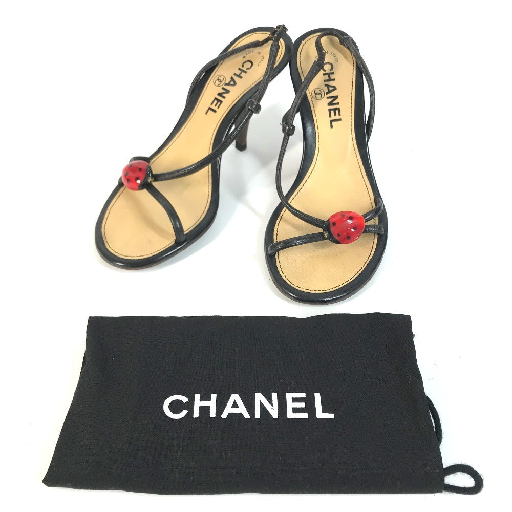 CHANEL CC Mark CC Logo Ladybug Flat shoes Mules Sandals Leather Black/Red Used
