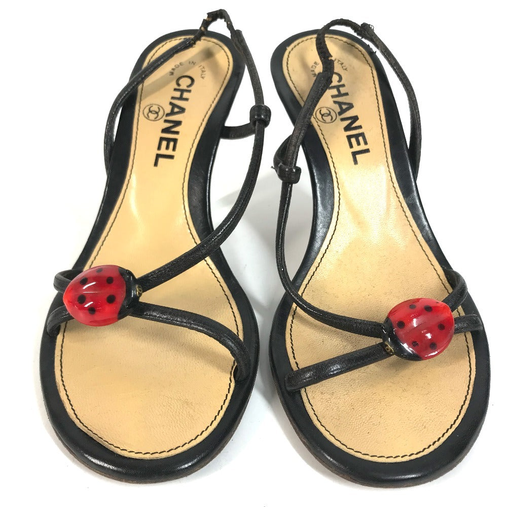 CHANEL CC Mark CC Logo Ladybug Flat shoes Mules Sandals Leather Black/Red Used