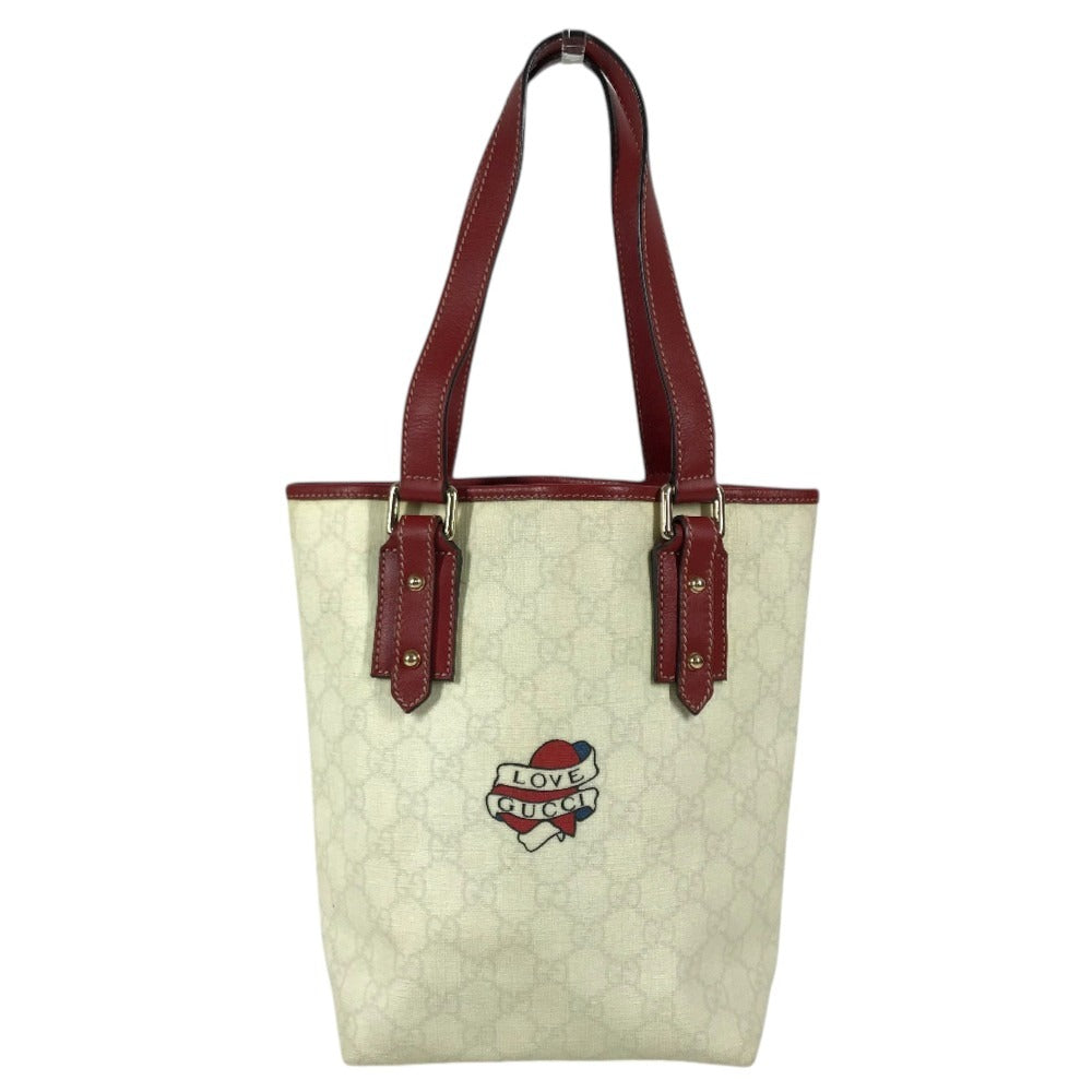GUCCI 240018 LOVEGUCCI x Heart Tattoo Logo GG Supreme Shoulder bag, tote bag, bucket bag Shoulder Bag GG Supreme Canvas / Leather White/Red Used