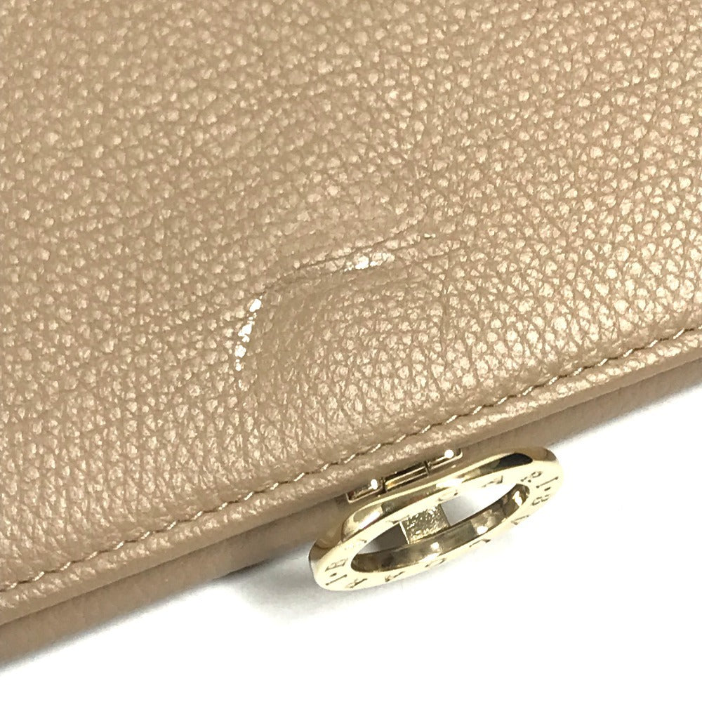 BVLGARI Logo clip Long Wallet Flap Long Wallet Leather Beige Used