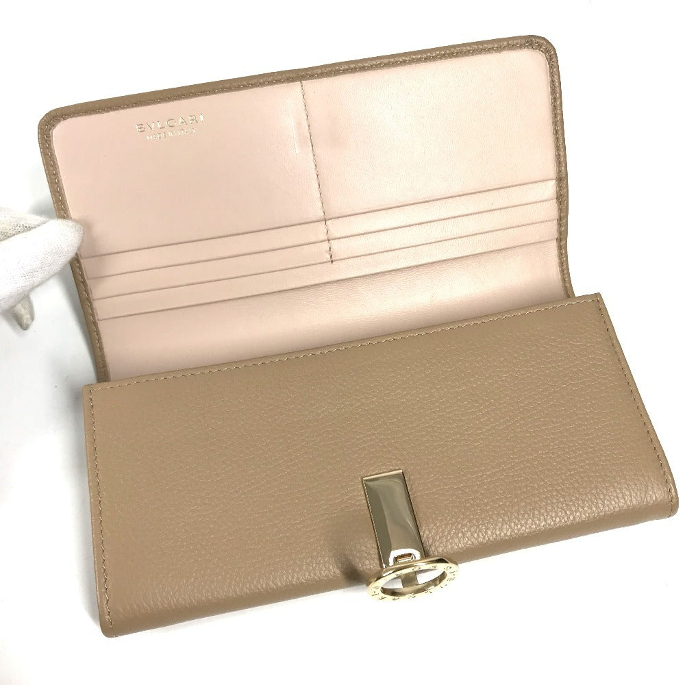 BVLGARI Logo clip Long Wallet Flap Long Wallet Leather Beige Used