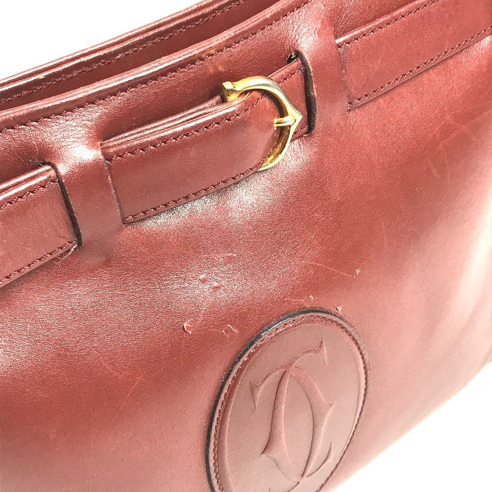 CARTIER vintage Must de Line logo Crossbody bag Shoulder Bag Leather wine-red Used