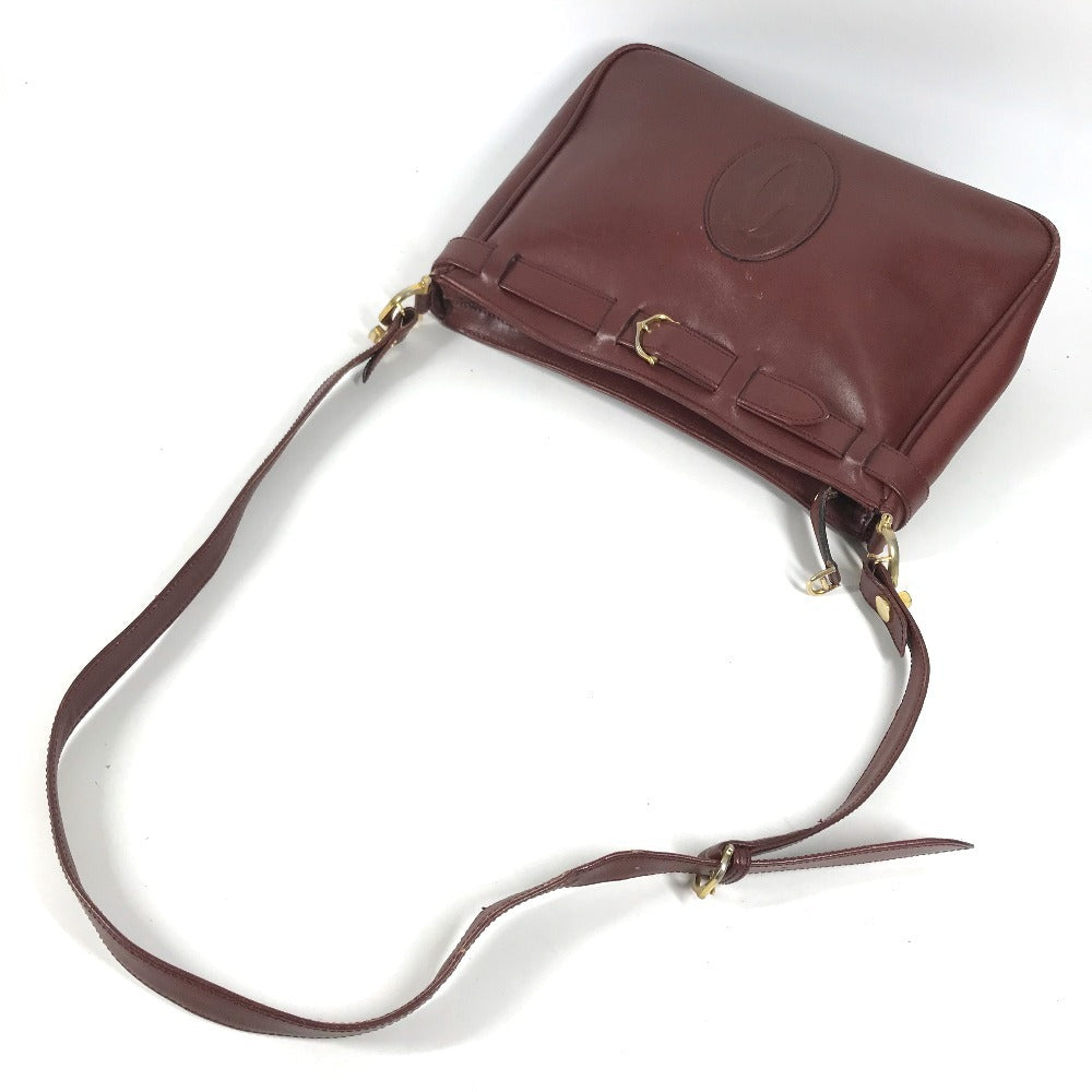 CARTIER vintage Must de Line logo Crossbody bag Shoulder Bag Leather wine-red Used