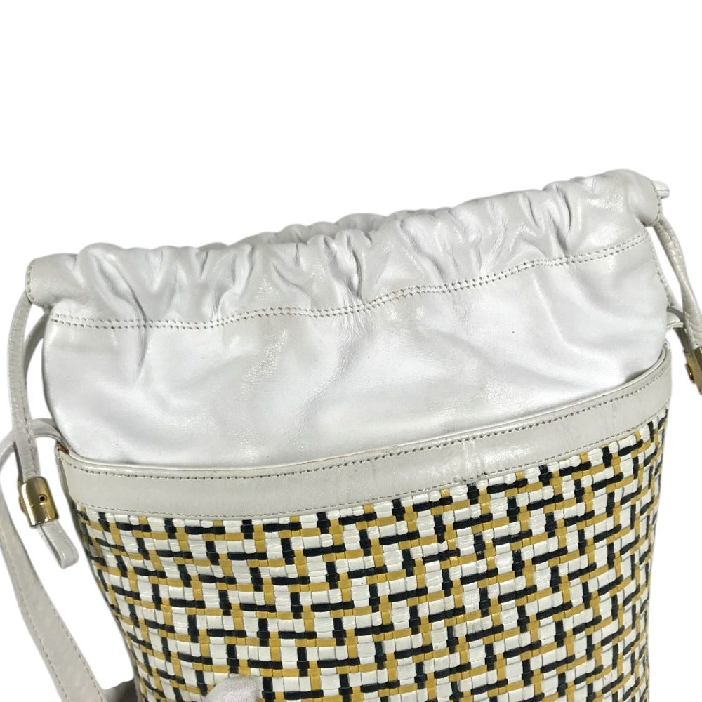 GUCCI 001 397 0572 vintage Logo Braided GG Drawstring Bag Crossbody bag Crossbody Shoulder Bag Leather White/yellow Used