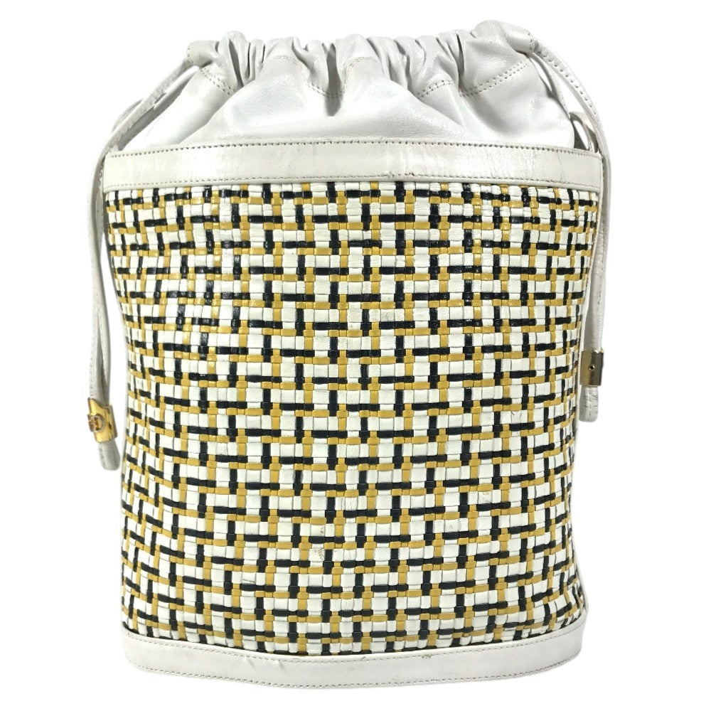 GUCCI 001 397 0572 vintage Logo Braided GG Drawstring Bag Crossbody bag Crossbody Shoulder Bag Leather White/yellow Used