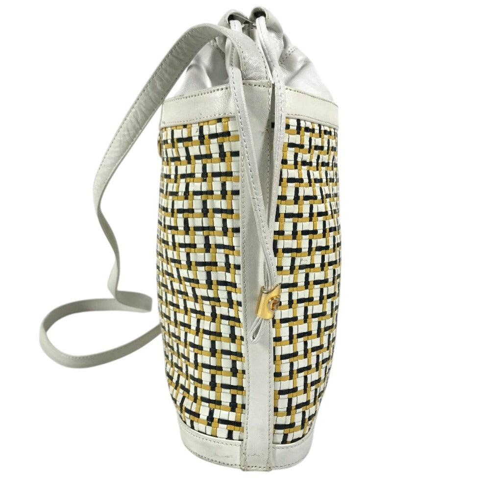 GUCCI 001 397 0572 vintage Logo Braided GG Drawstring Bag Crossbody bag Crossbody Shoulder Bag Leather White/yellow Used