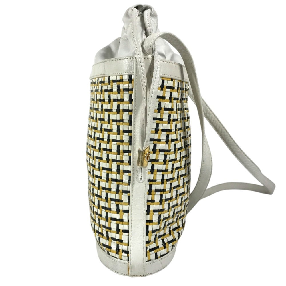 GUCCI 001 397 0572 vintage Logo Braided GG Drawstring Bag Crossbody bag Crossbody Shoulder Bag Leather White/yellow Used