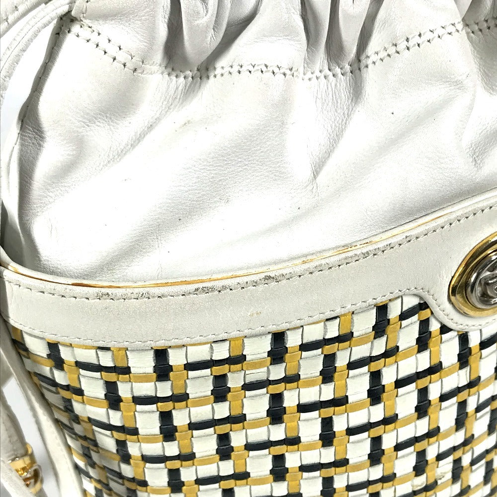 GUCCI 001 397 0572 vintage Logo Braided GG Drawstring Bag Crossbody bag Crossbody Shoulder Bag Leather White/yellow Used