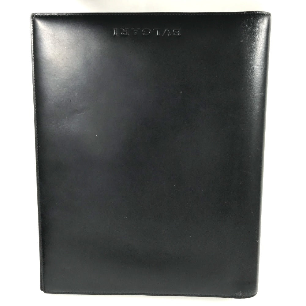 BVLGARI Logo Big Notebook Cover Bifold Stationery System Planner Note cover Leather Black Used