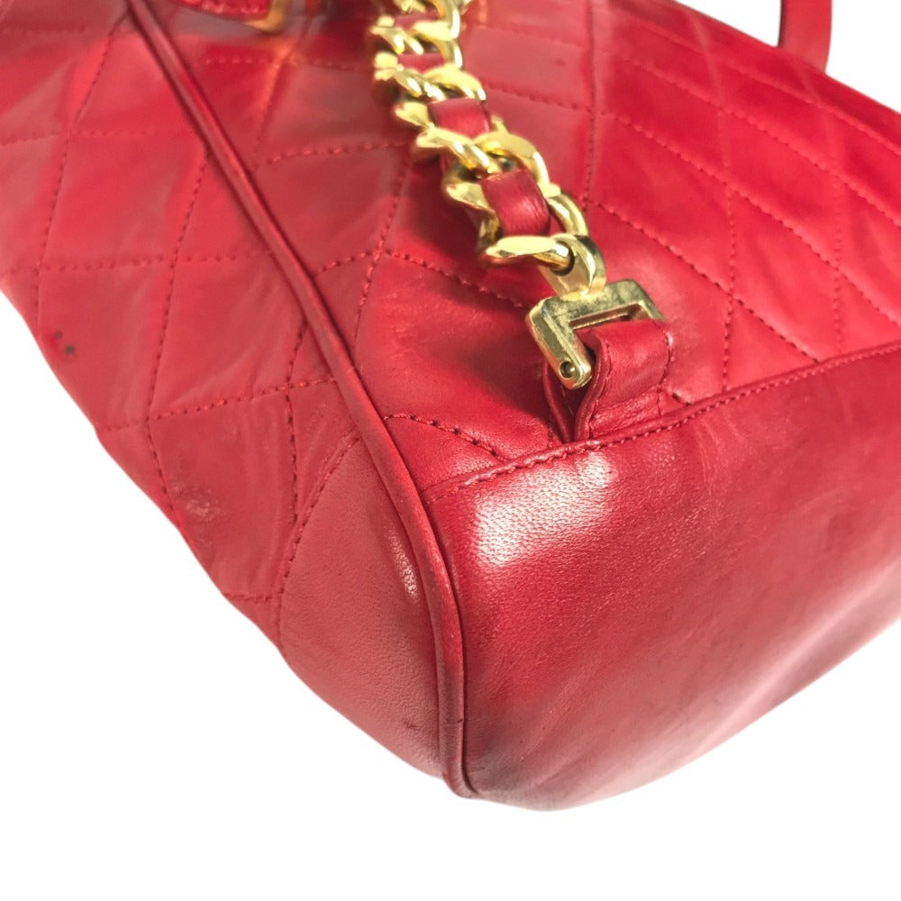 CHANEL 411924 Vintage Turnlock Hardware CC CC Mark Logo Matelasse Quilted Backpack Bag Chain Backpack GG Supreme Canvas Red/Gold Used