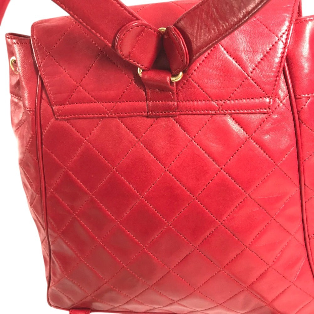 CHANEL 411924 Vintage Turnlock Hardware CC CC Mark Logo Matelasse Quilted Backpack Bag Chain Backpack GG Supreme Canvas Red/Gold Used