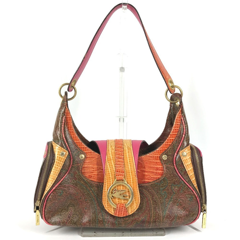 ETRO vintage Paisley pattern logo Shoulder Bag Leather Brown/Multicolore Used