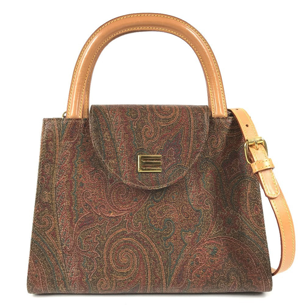 ETRO vintage Paisley pattern logo 2WAY Bag Shoulder Bag Hand Bag Leather BrownBased Used