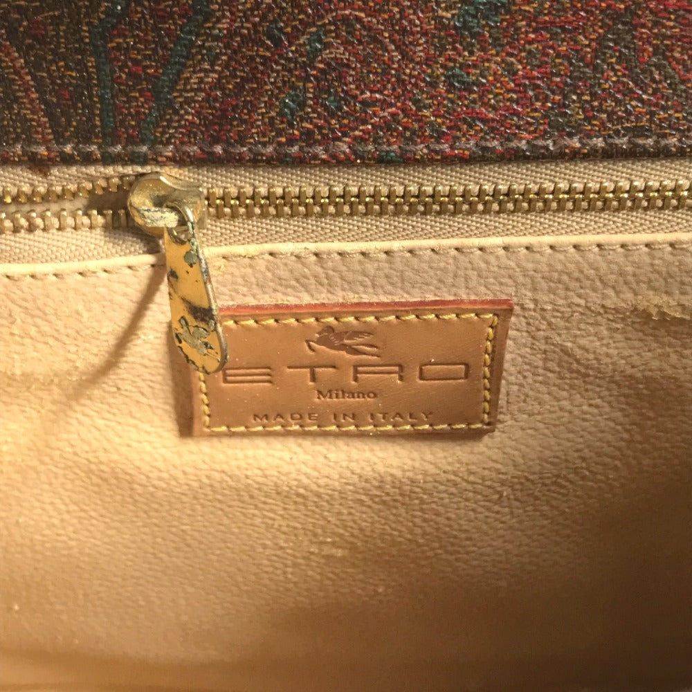 ETRO vintage Paisley pattern logo 2WAY Bag Shoulder Bag Hand Bag Leather BrownBased Used