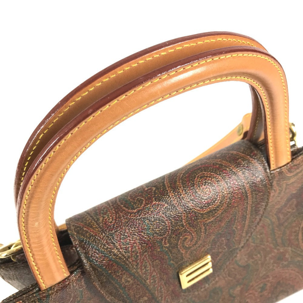 ETRO vintage Paisley pattern logo 2WAY Bag Shoulder Bag Hand Bag Leather BrownBased Used