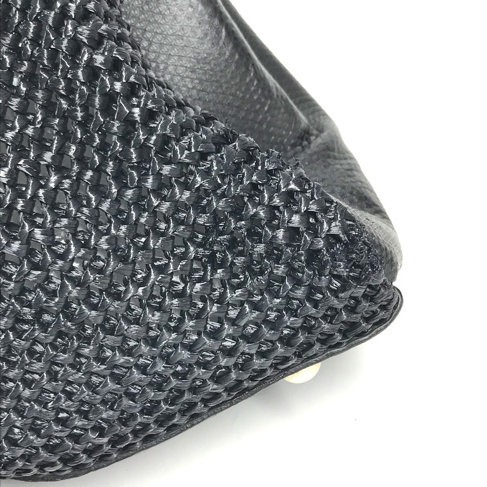 Salvatore Ferragamo Gancini logo Bag Tote Bag shawl Shoulder Bag Straw / Leather Black Used