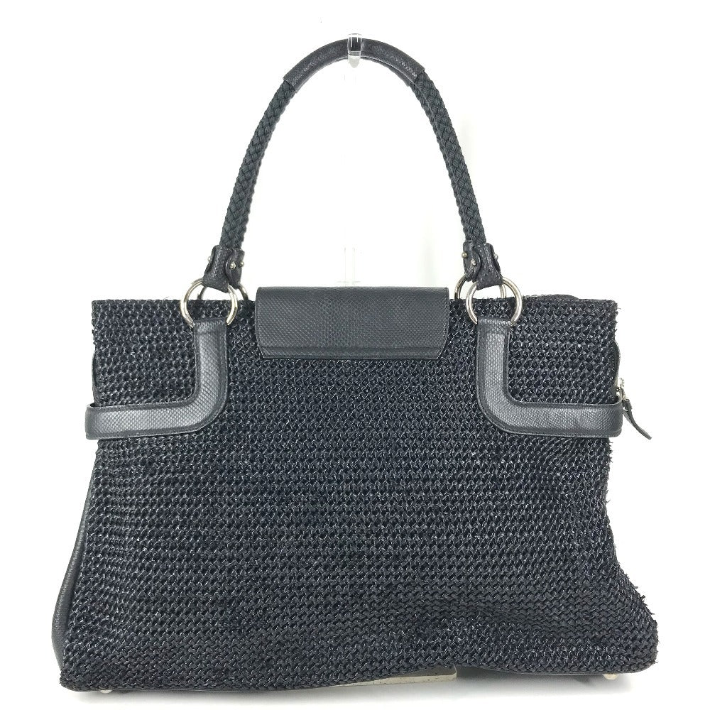Salvatore Ferragamo Gancini logo Bag Tote Bag shawl Shoulder Bag Straw / Leather Black Used