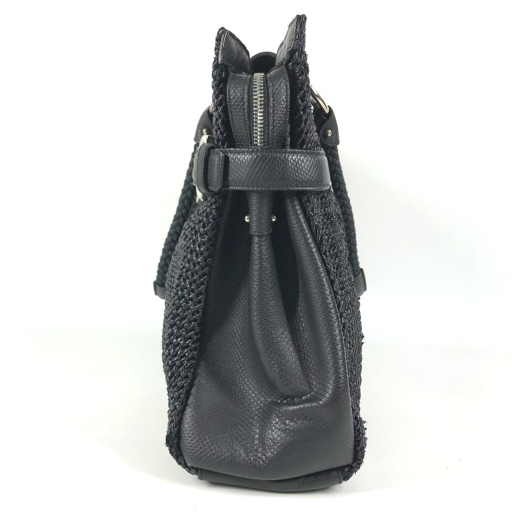Salvatore Ferragamo Gancini logo Bag Tote Bag shawl Shoulder Bag Straw / Leather Black Used