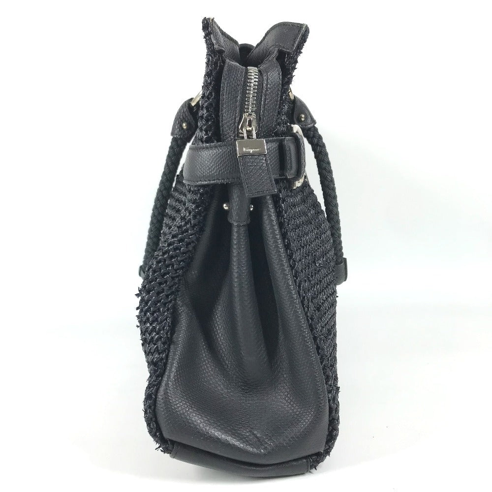 Salvatore Ferragamo Gancini logo Bag Tote Bag shawl Shoulder Bag Straw / Leather Black Used