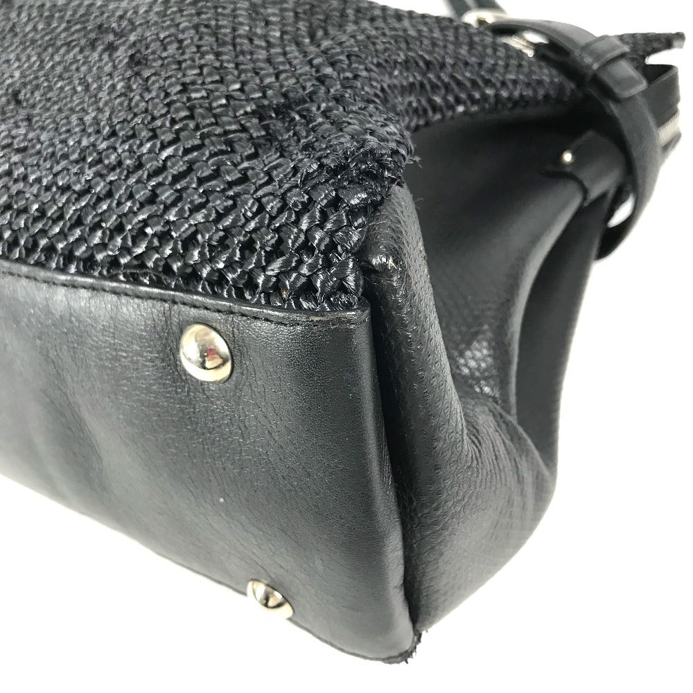 Salvatore Ferragamo Gancini logo Bag Tote Bag shawl Shoulder Bag Straw / Leather Black Used