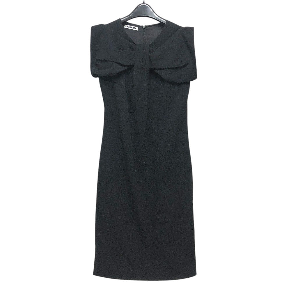 JIL SANDER リボンモチーフ アパレル タイト ドレス ひざ下 ノースリーブ ワンピース ウール レディース ブラック