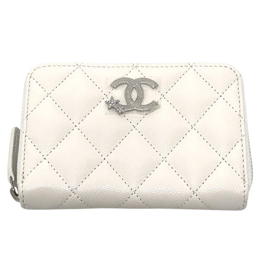 CHANEL AP3728 スター ココマーク ラウンド コインケース コンパクトウォレット コインケース キャビアスキン レディース ホワイト