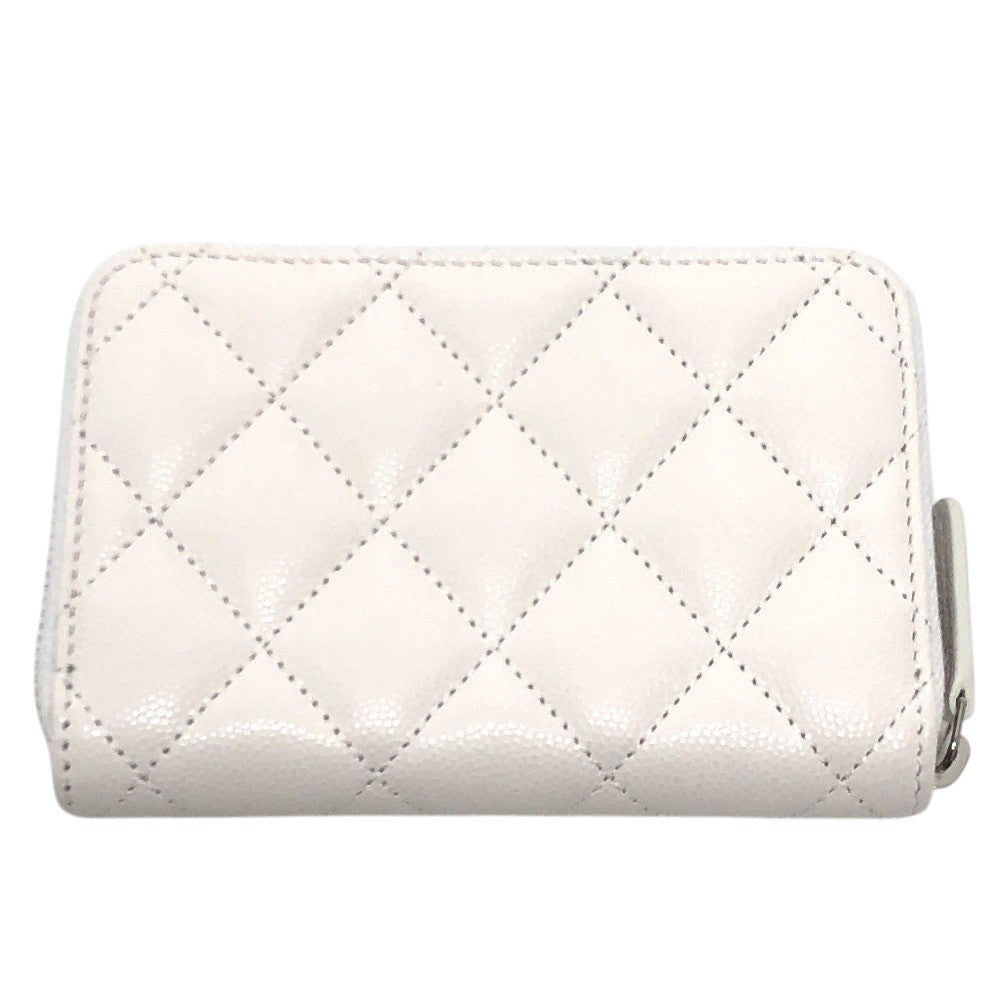 CHANEL AP3728 Star Coco Mark Round Coin Case Compact Wallet Coin Case Caviar Leather Women's White