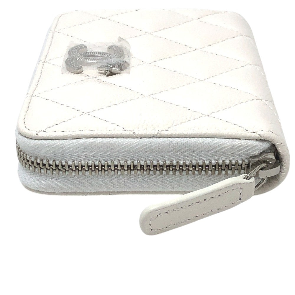 CHANEL AP3728 Star Coco Mark Round Coin Case Compact Wallet Coin Case Caviar Leather Women's White