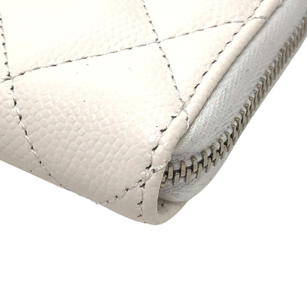 CHANEL AP3728 Star Coco Mark Round Coin Case Compact Wallet Coin Case Caviar Leather Women's White