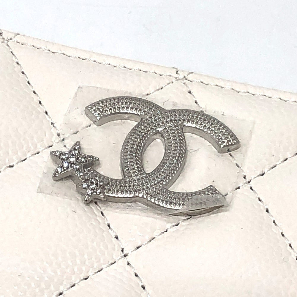 CHANEL AP3728 Star Coco Mark Round Coin Case Compact Wallet Coin Case Caviar Leather Women's White