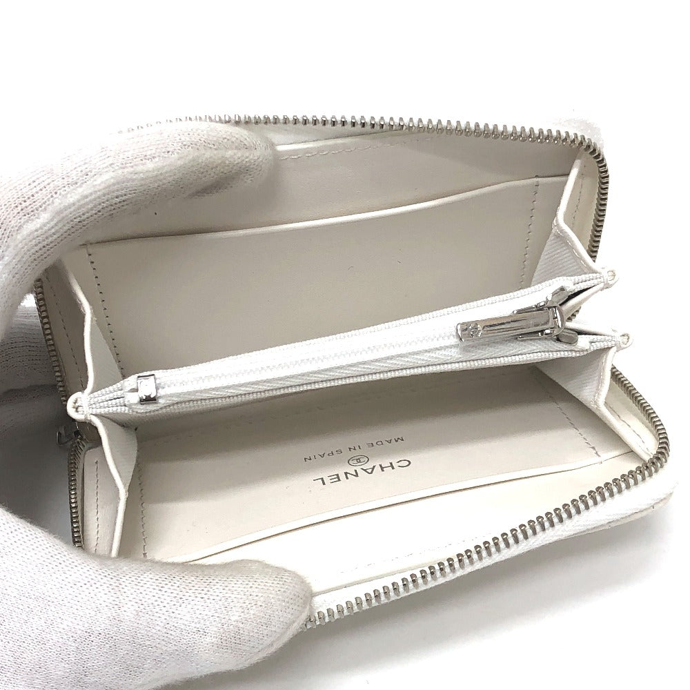 CHANEL AP3728 Star Coco Mark Round Coin Case Compact Wallet Coin Case Caviar Leather Women's White
