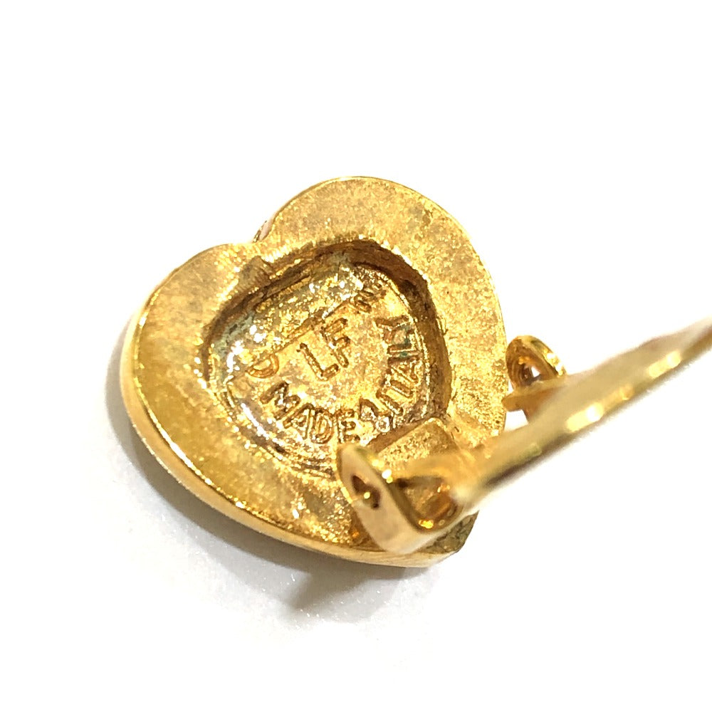 CELINE Vintage Logo Heart Accessory Fashion Jewelry Clip-on Earrings Metal Women's Gold