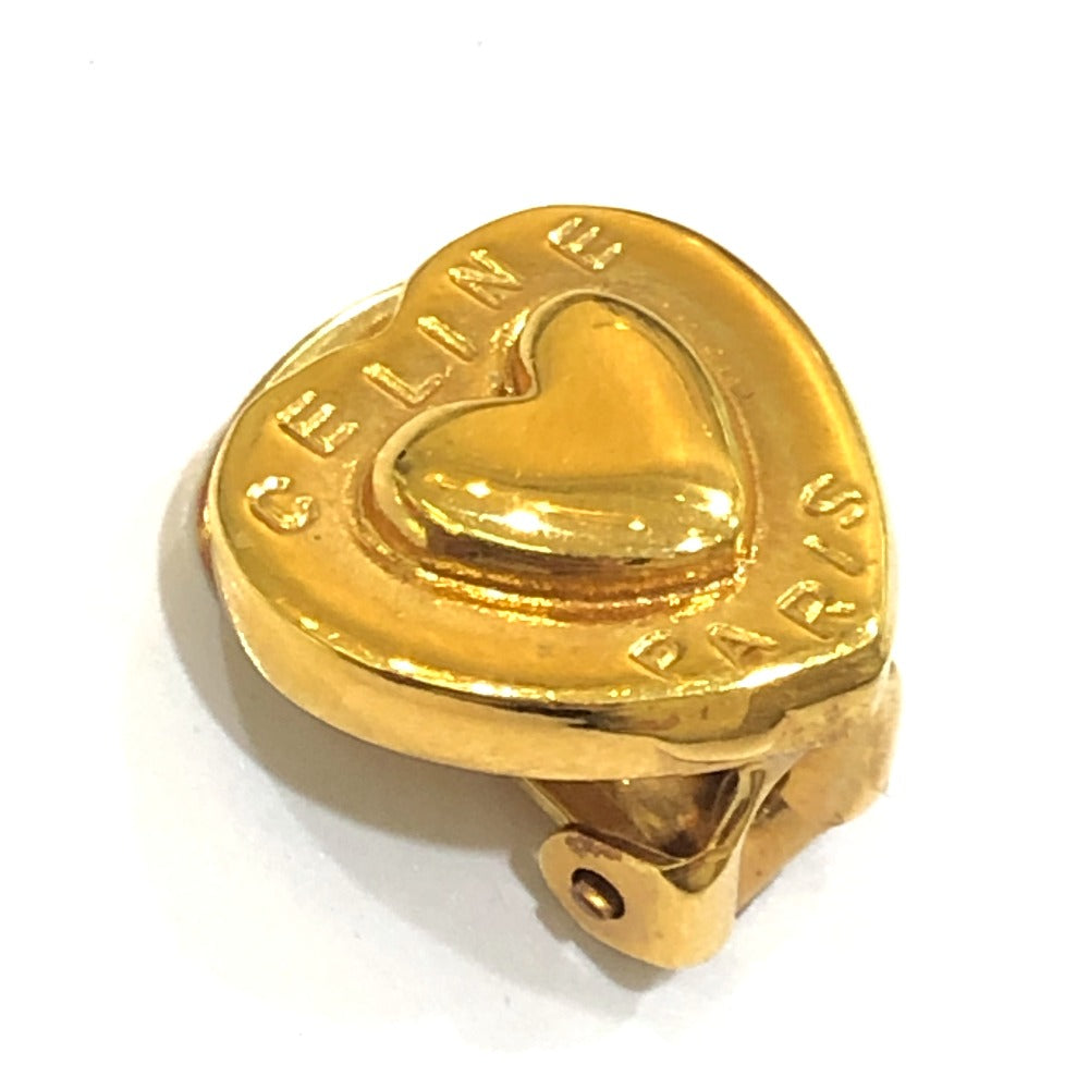 CELINE Vintage Logo Heart Accessory Fashion Jewelry Clip-on Earrings Metal Women's Gold