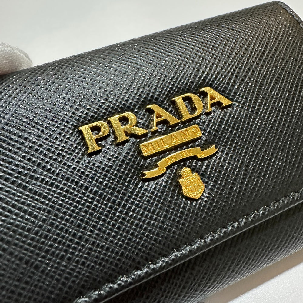 PRADA 1PG004 Logo Multicolor Key Ring 4-Ring Key Case in Saffiano Leather, Women's, Black and Pink