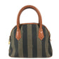 FENDI Vintage Pecan Striped Handbag in PVC and Leather, Unisex, Brown