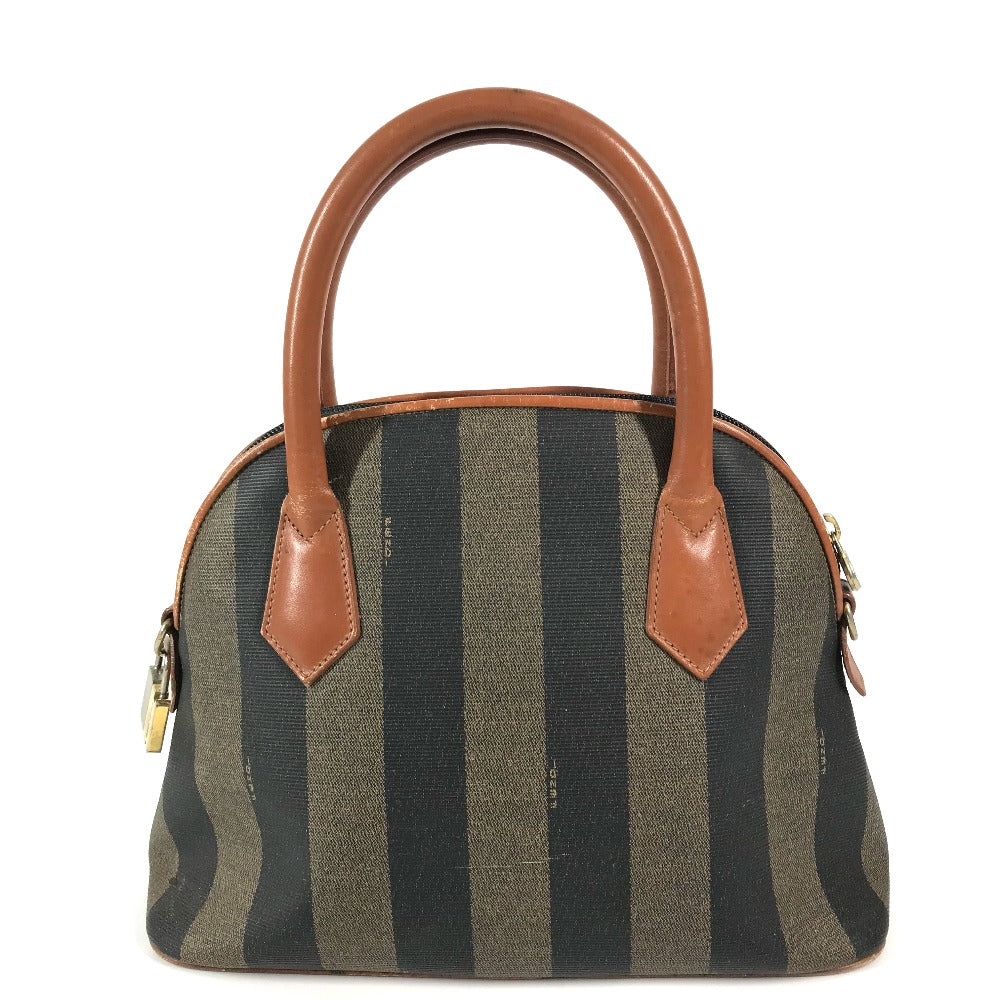 FENDI Vintage Pecan Striped Handbag in PVC and Leather, Unisex, Brown