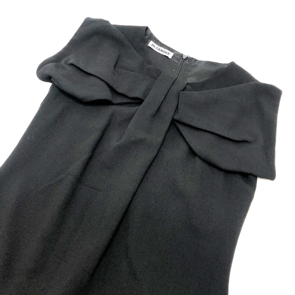 JIL SANDER リボンモチーフ アパレル タイト ドレス ひざ下 ノースリーブ ワンピース ウール レディース ブラック