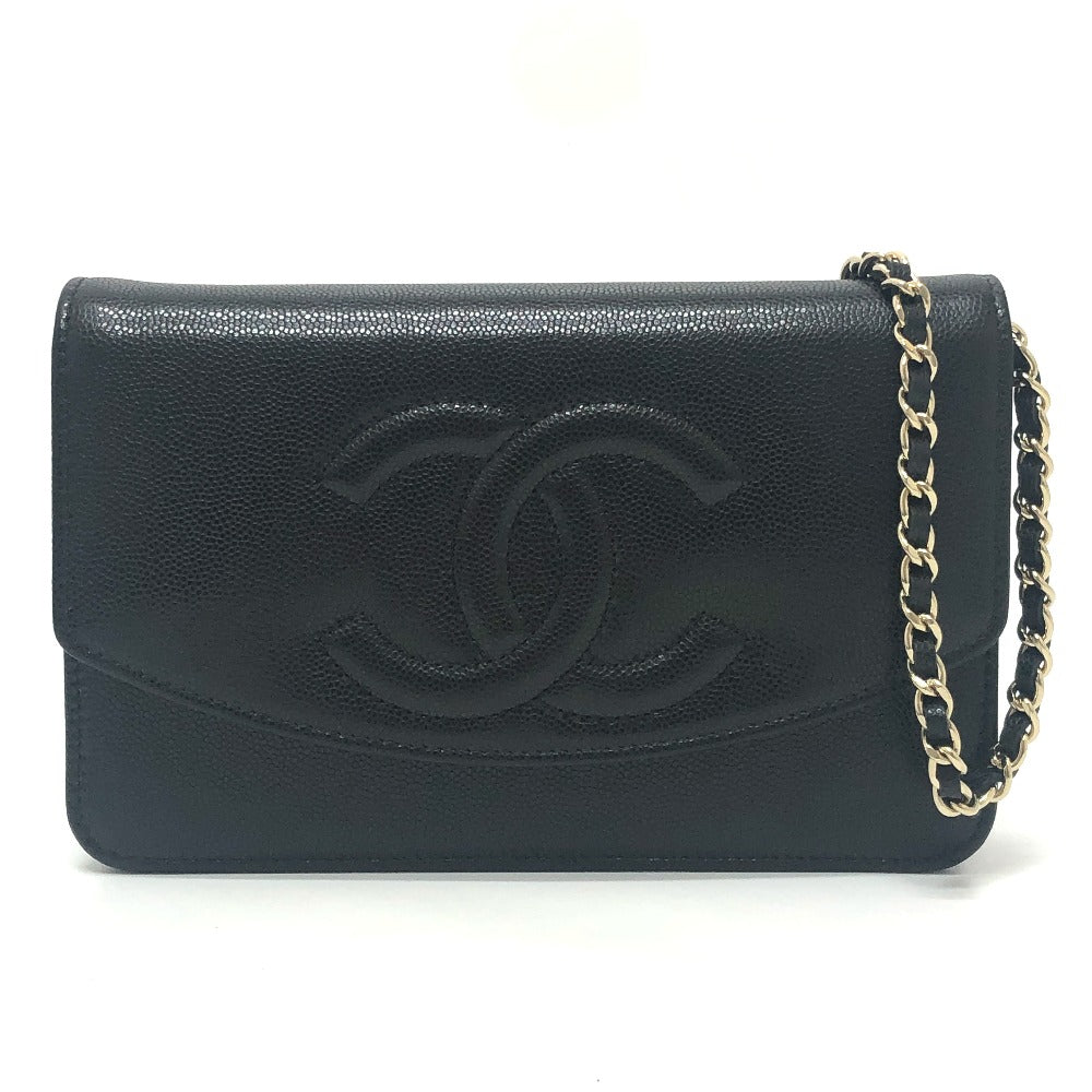 CHANEL AP4653 長財布 メティエダール コレクション ココマーク グレインド シャイニー チェーンウォレット ショルダーバッグ カーフスキン レディース ブラック