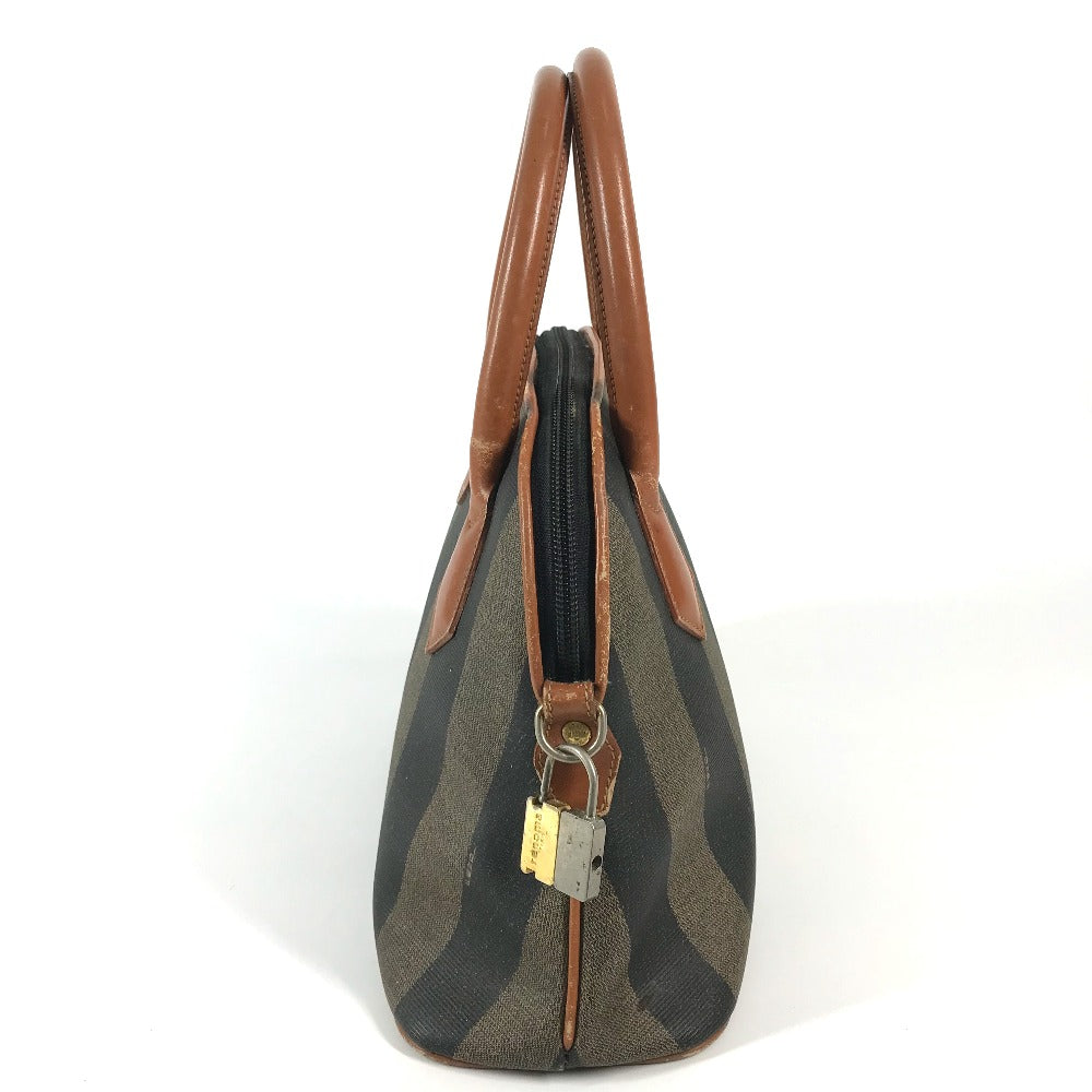 FENDI Vintage Pecan Striped Handbag in PVC and Leather, Unisex, Brown