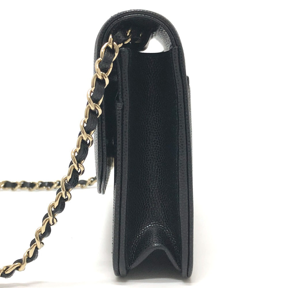 CHANEL AP4653 長財布 メティエダール コレクション ココマーク グレインド シャイニー チェーンウォレット ショルダーバッグ カーフスキン レディース ブラック