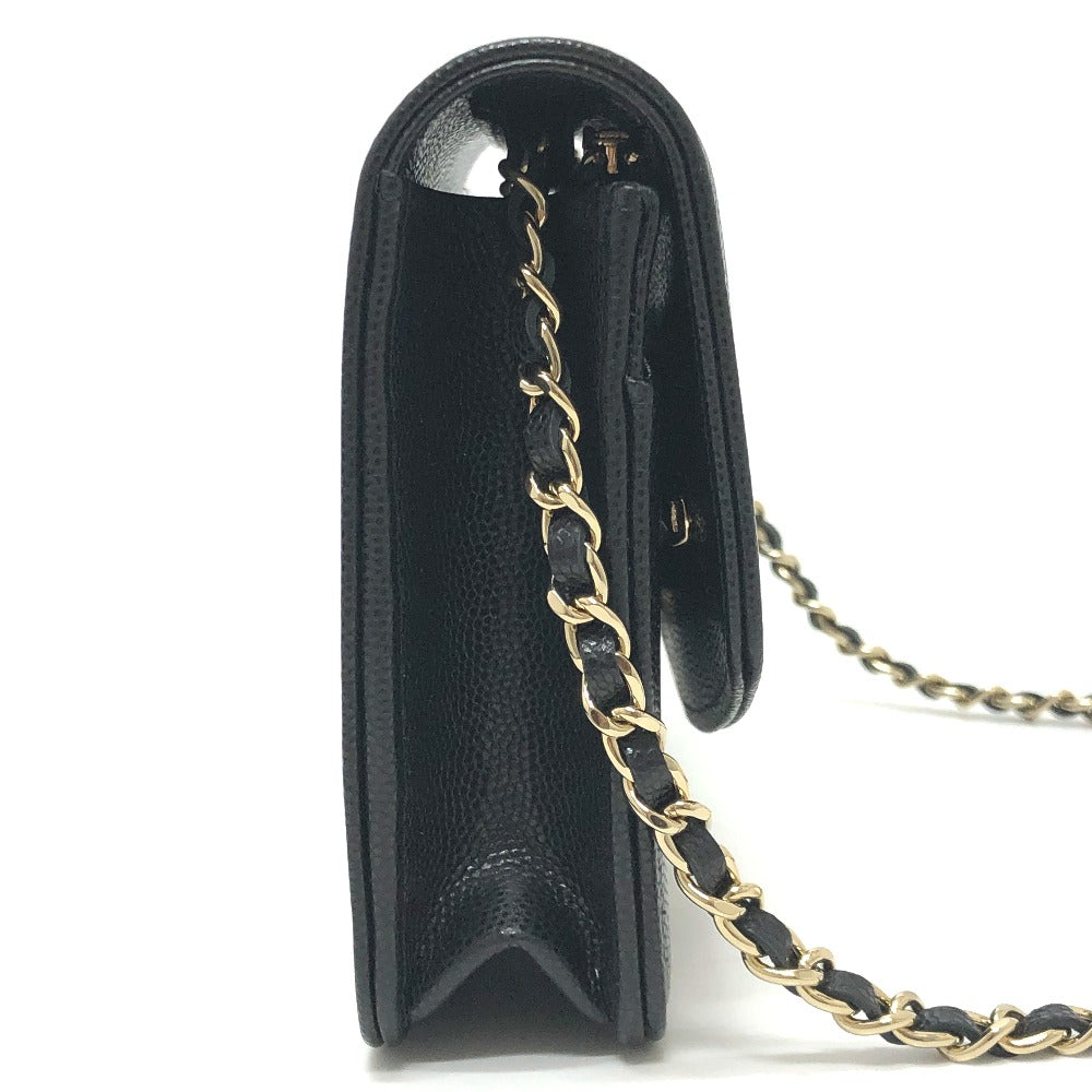CHANEL AP4653 長財布 メティエダール コレクション ココマーク グレインド シャイニー チェーンウォレット ショルダーバッグ カーフスキン レディース ブラック