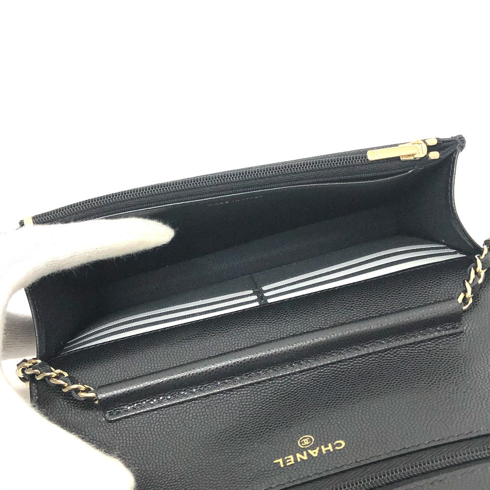 CHANEL AP4653 長財布 メティエダール コレクション ココマーク グレインド シャイニー チェーンウォレット ショルダーバッグ カーフスキン レディース ブラック