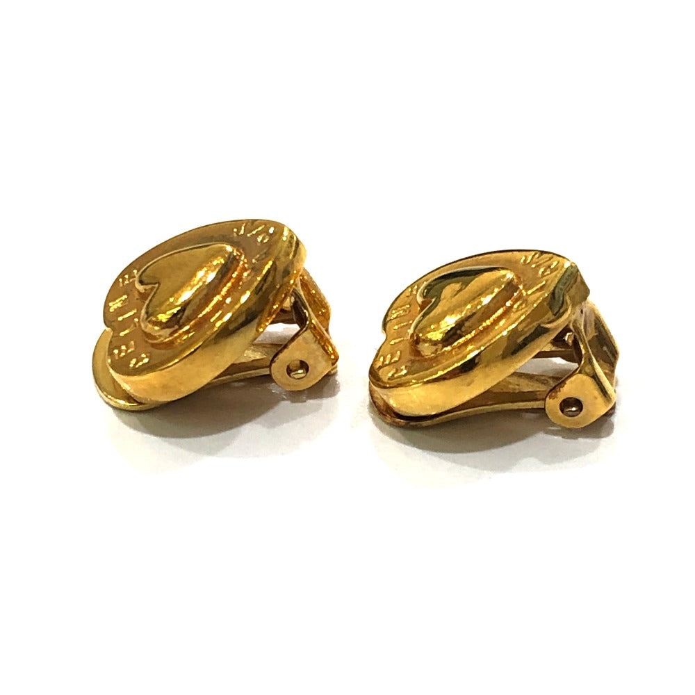 CELINE Vintage Logo Heart Accessory Fashion Jewelry Clip-on Earrings Metal Women's Gold